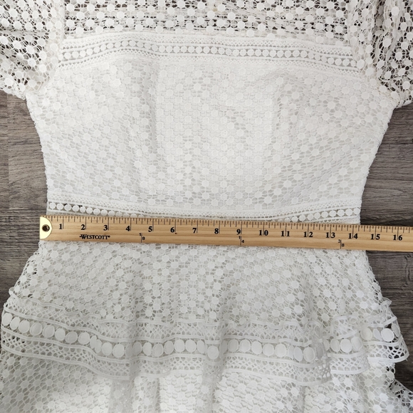 Lulu's Begins With Love White Crochet Tiered Mini Dress Size M Graduation Bridal - Picture 12 of 14